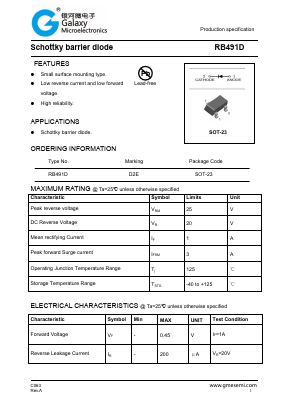 RB491D Datasheet PDF Galaxy Semi-Conductor