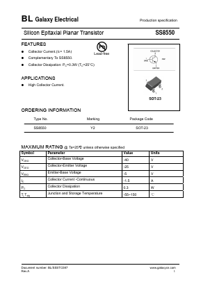 SS8550 Datasheet PDF Galaxy Semi-Conductor