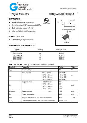 DTC144ECA Datasheet PDF Galaxy Semi-Conductor