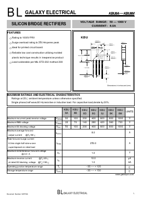 KBU8J Datasheet PDF Galaxy Semi-Conductor