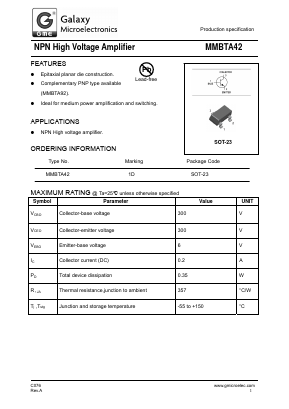 MMBTA42 Datasheet PDF Galaxy Semi-Conductor