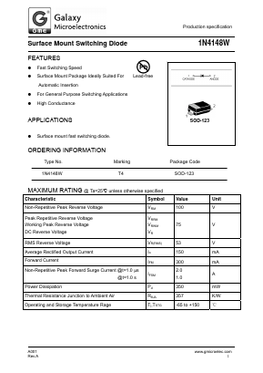 1N4148W Datasheet PDF Galaxy Semi-Conductor