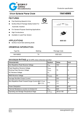 1N4148WS Datasheet PDF Galaxy Semi-Conductor