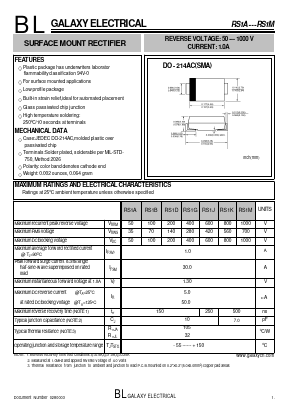 RS1A Datasheet PDF Galaxy Semi-Conductor