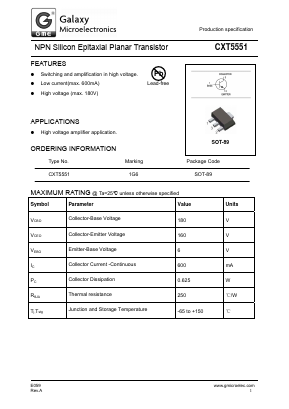 CXT5551 Datasheet PDF Galaxy Semi-Conductor