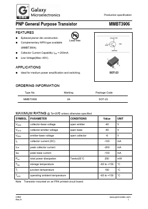 MMBT3906 Datasheet PDF Galaxy Semi-Conductor