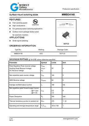 MMBD4148 Datasheet PDF Galaxy Semi-Conductor