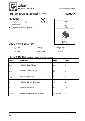 2SD1767 Datasheet PDF Galaxy Semi-Conductor