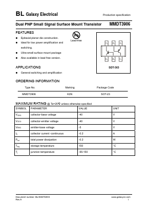 MMDT3906 Datasheet PDF Galaxy Semi-Conductor