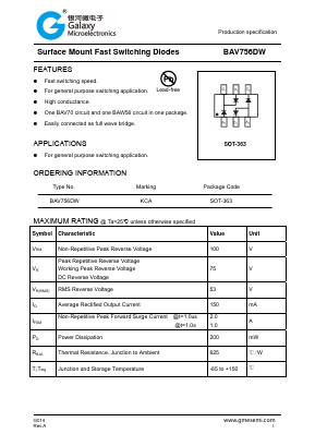 BAV756DW Datasheet PDF Galaxy Semi-Conductor