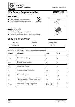 MMBT2222 Datasheet PDF Galaxy Semi-Conductor