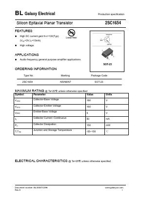 2SC1654 Datasheet PDF Galaxy Semi-Conductor