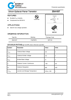 2SA1037 Datasheet PDF Galaxy Semi-Conductor