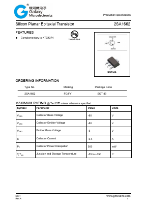 2SA1662 Datasheet PDF Galaxy Semi-Conductor