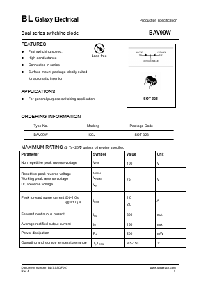 BAV99W Datasheet PDF Galaxy Semi-Conductor