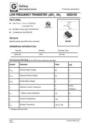 2SD2150 Datasheet PDF Galaxy Semi-Conductor