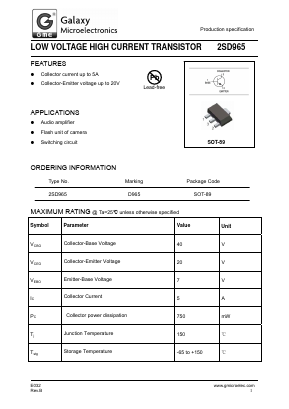 2SD965 Datasheet PDF Galaxy Semi-Conductor