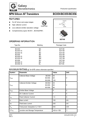 BCX55-10 Datasheet PDF Galaxy Semi-Conductor