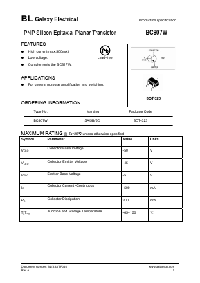 BC807-16W Datasheet PDF Galaxy Semi-Conductor