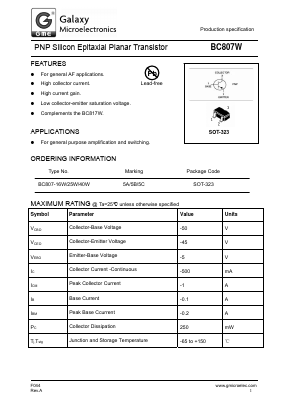 BC807-16W Datasheet PDF Galaxy Semi-Conductor