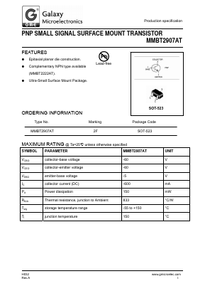 MMBT2907AT Datasheet PDF Galaxy Semi-Conductor
