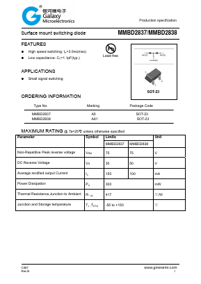 MMBD2837 Datasheet PDF Galaxy Semi-Conductor