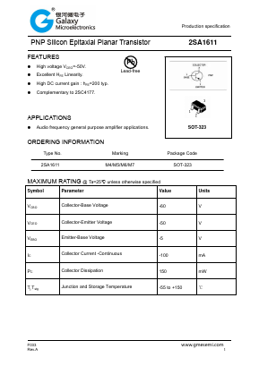 2SA1611 Datasheet PDF Galaxy Semi-Conductor