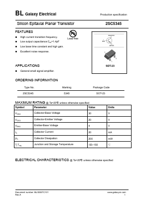 2SC5345 Datasheet PDF Galaxy Semi-Conductor