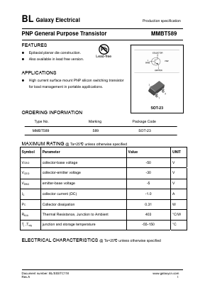 MMBT589 Datasheet PDF Galaxy Semi-Conductor