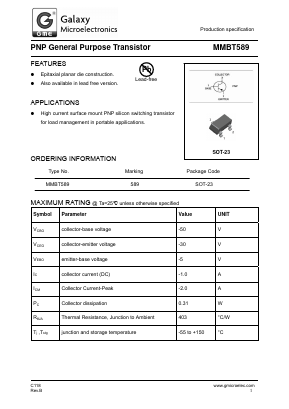 MMBT589 Datasheet PDF Galaxy Semi-Conductor