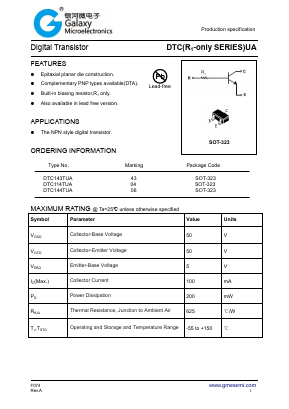 DTC114TUA Datasheet PDF Galaxy Semi-Conductor