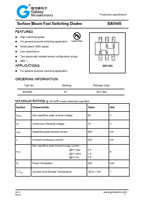 BAV99S Datasheet PDF Galaxy Semi-Conductor