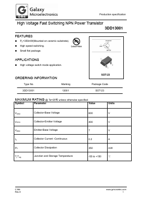 3DD13001 Datasheet PDF Galaxy Semi-Conductor