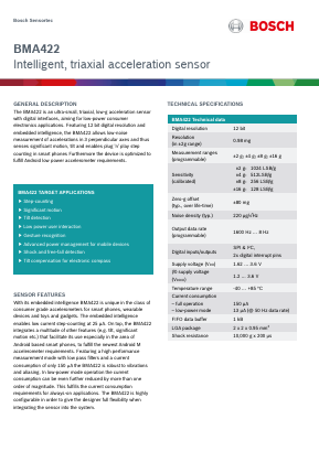 BMA422 Datasheet PDF Bosch Sensortec GmbH