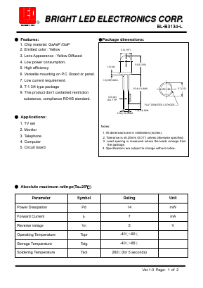 BL-B3134-L Datasheet PDF BRIGHT LED ELECTRONICS CORP