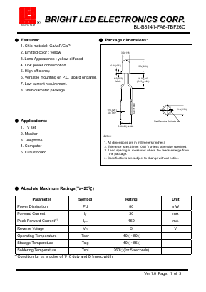 BL-B3141-FA8-TBF26C Datasheet PDF BRIGHT LED ELECTRONICS CORP