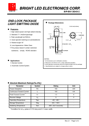 BIR-BM13E4G-2 Datasheet PDF BRIGHT LED ELECTRONICS CORP