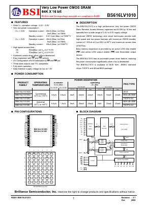 BS616LV1010ACG70 Datasheet PDF Brilliance Semiconductor