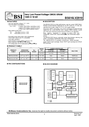 BS616LV2010EC-70 Datasheet PDF Brilliance Semiconductor