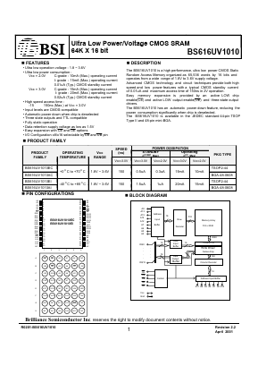BS616UV1010EC-15 Datasheet PDF Brilliance Semiconductor