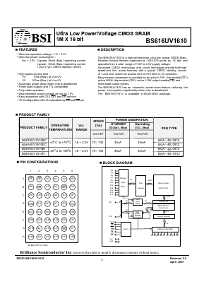 BS616UV1610 Datasheet PDF Brilliance Semiconductor
