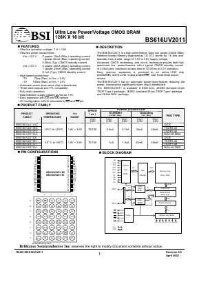 BS616UV2011DI-70 Datasheet PDF Brilliance Semiconductor