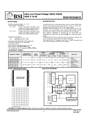 BS616UV4010BC-10 Datasheet PDF Brilliance Semiconductor