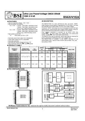 BS62UV1024DI Datasheet PDF Brilliance Semiconductor