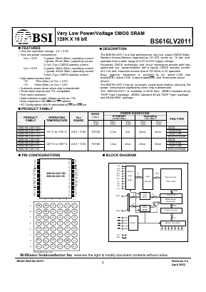 BS616LV2011TC-10 Datasheet PDF Brilliance Semiconductor