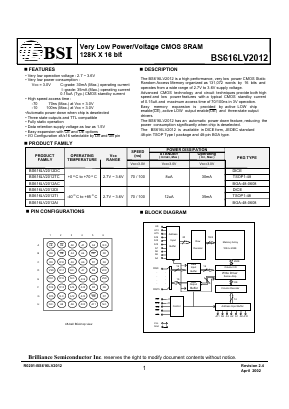 BS616LV2012DI Datasheet PDF Brilliance Semiconductor