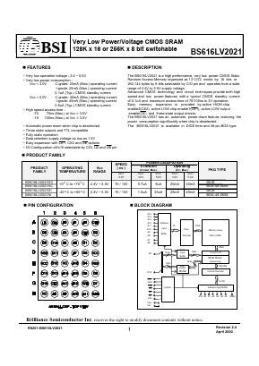 BS616LV2021DC Datasheet PDF Brilliance Semiconductor