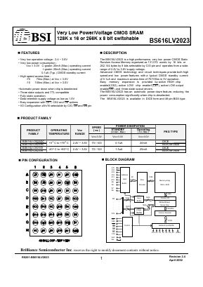BS616LV2023DI Datasheet PDF Brilliance Semiconductor