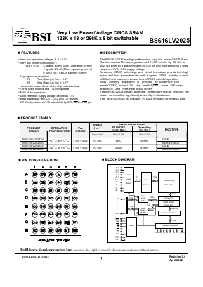 BS616LV2025AI Datasheet PDF Brilliance Semiconductor