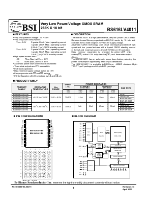 BS616LV4011BI-70 Datasheet PDF Brilliance Semiconductor